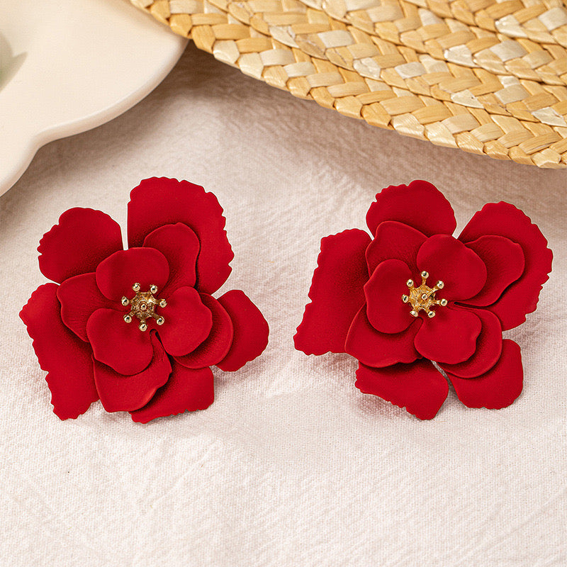Aretes flor roja XL
