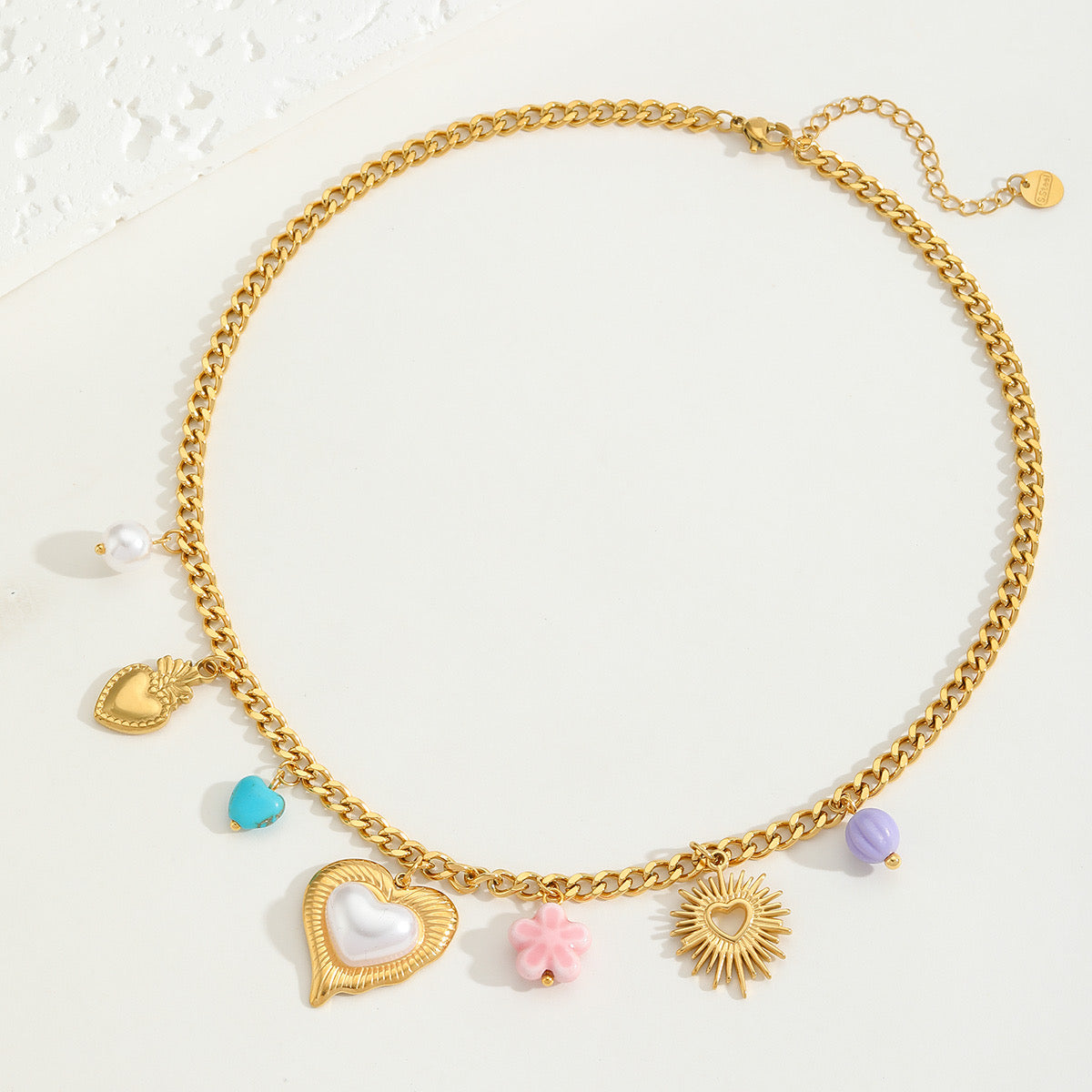 Collar corazón con perlita y lila