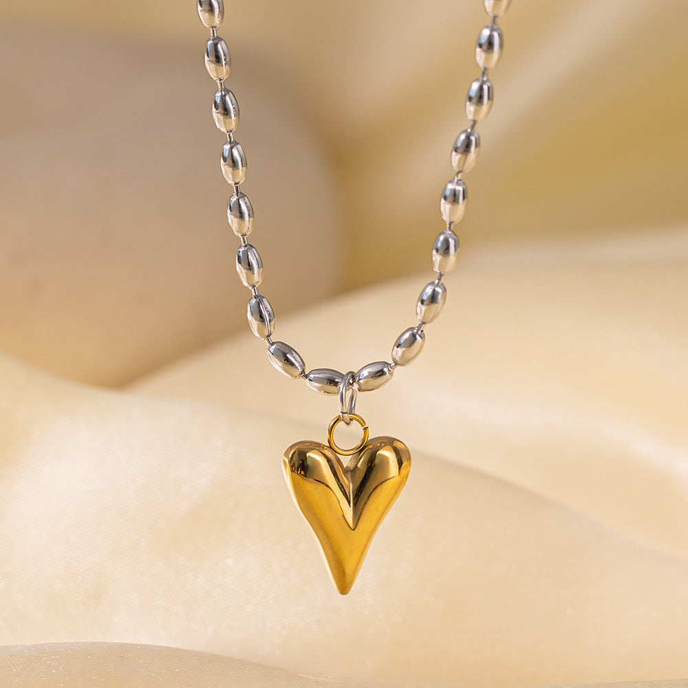 Collar corazón bitono cadena de arroz