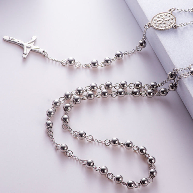 Collar religioso/rosario plata