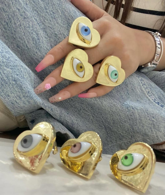 Anillo corazón grande ojo cristal