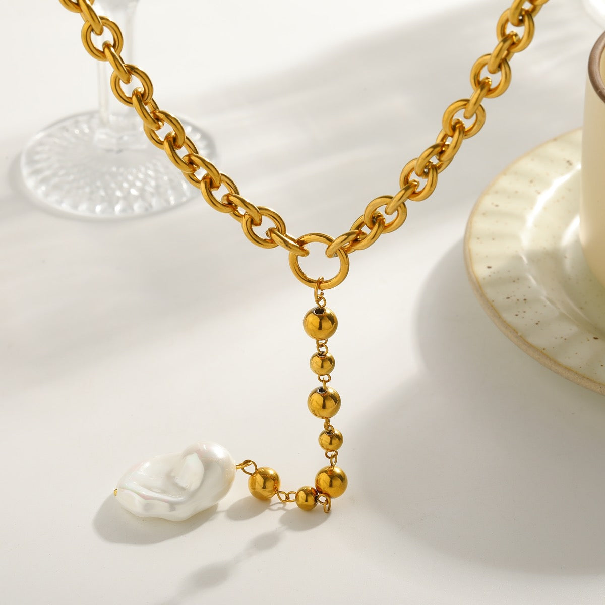 Collar chuncky corbatero de perla