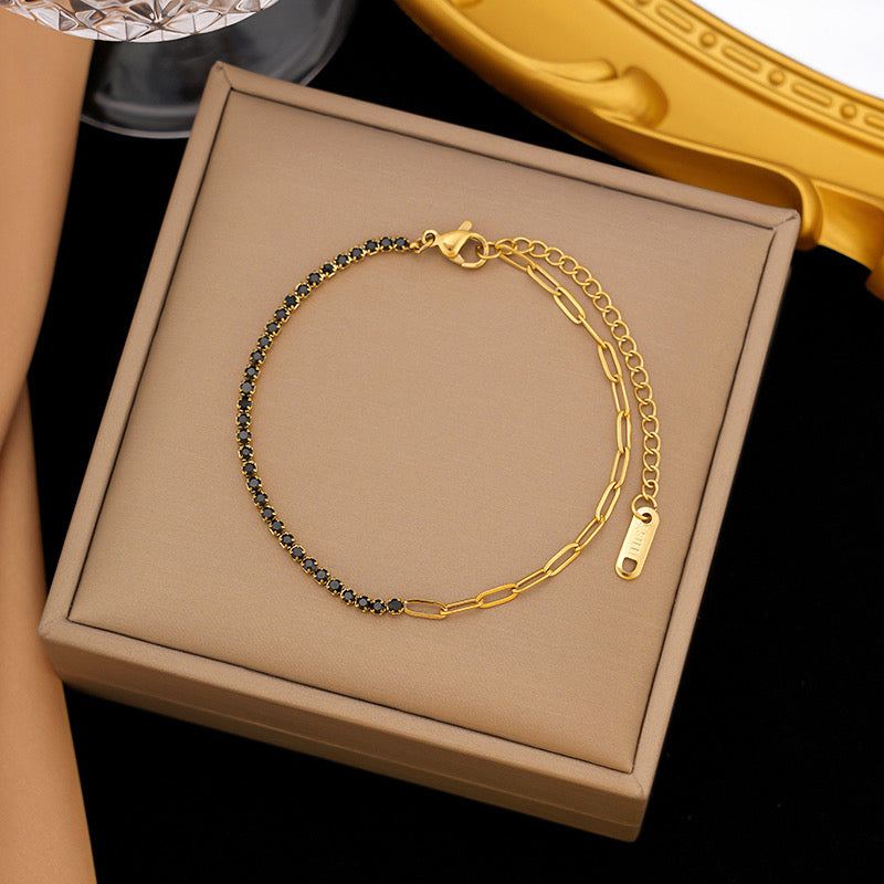 Pulsera eslabón con brillos azul