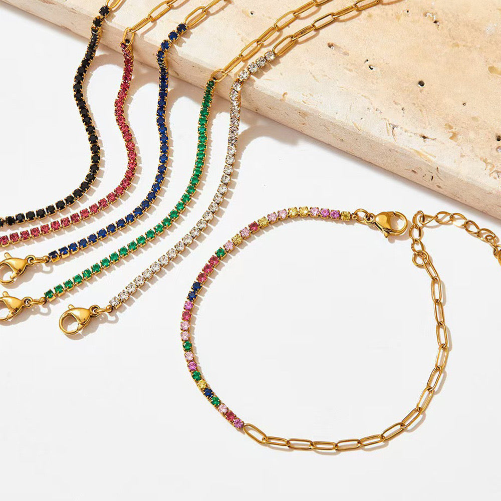 Pulsera eslabón con brillos azul