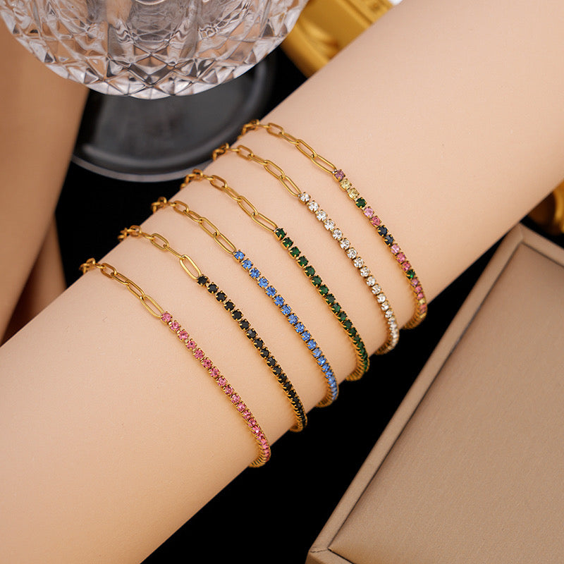 Pulsera eslabón con brillos azul