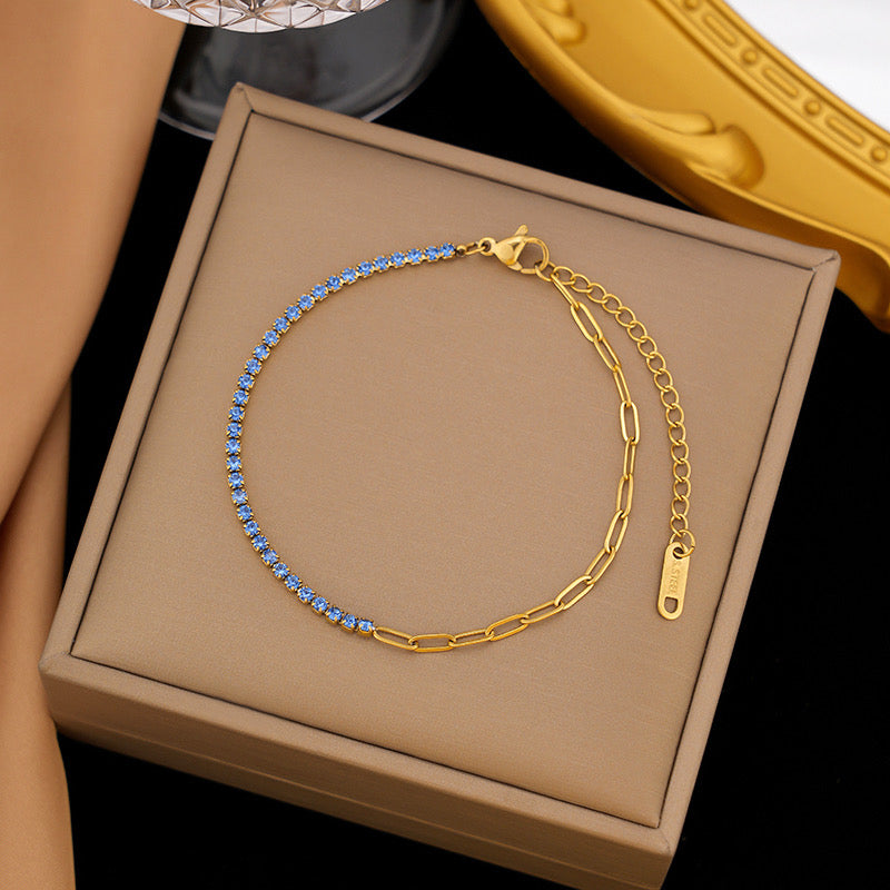 Pulsera eslabón con brillos azul