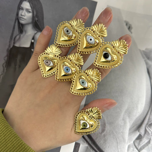 Anillo corazón sagrado ojo cristal