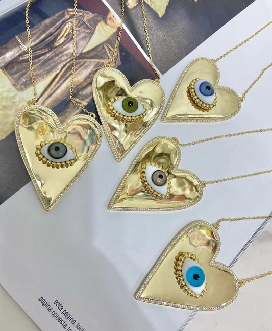 Collar corazón chuncky con ojo de cristal
