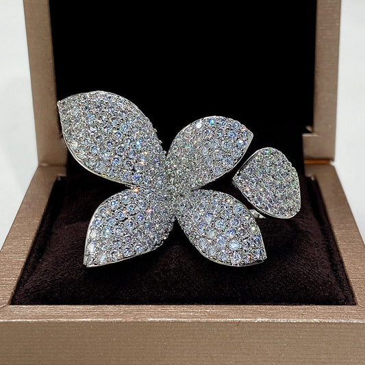 Anillo flor chuncky cristal plata