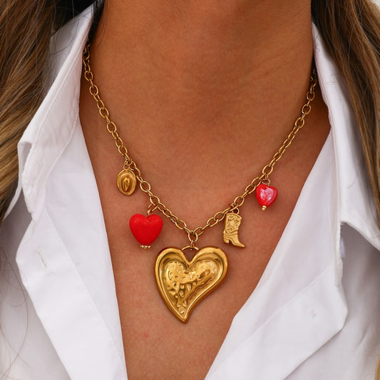 Collar chuncky corazon con rojo