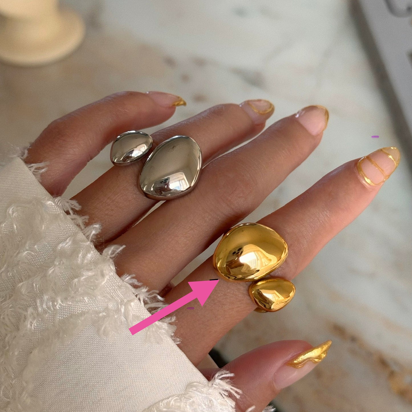 Anillo chuncky doble agarre