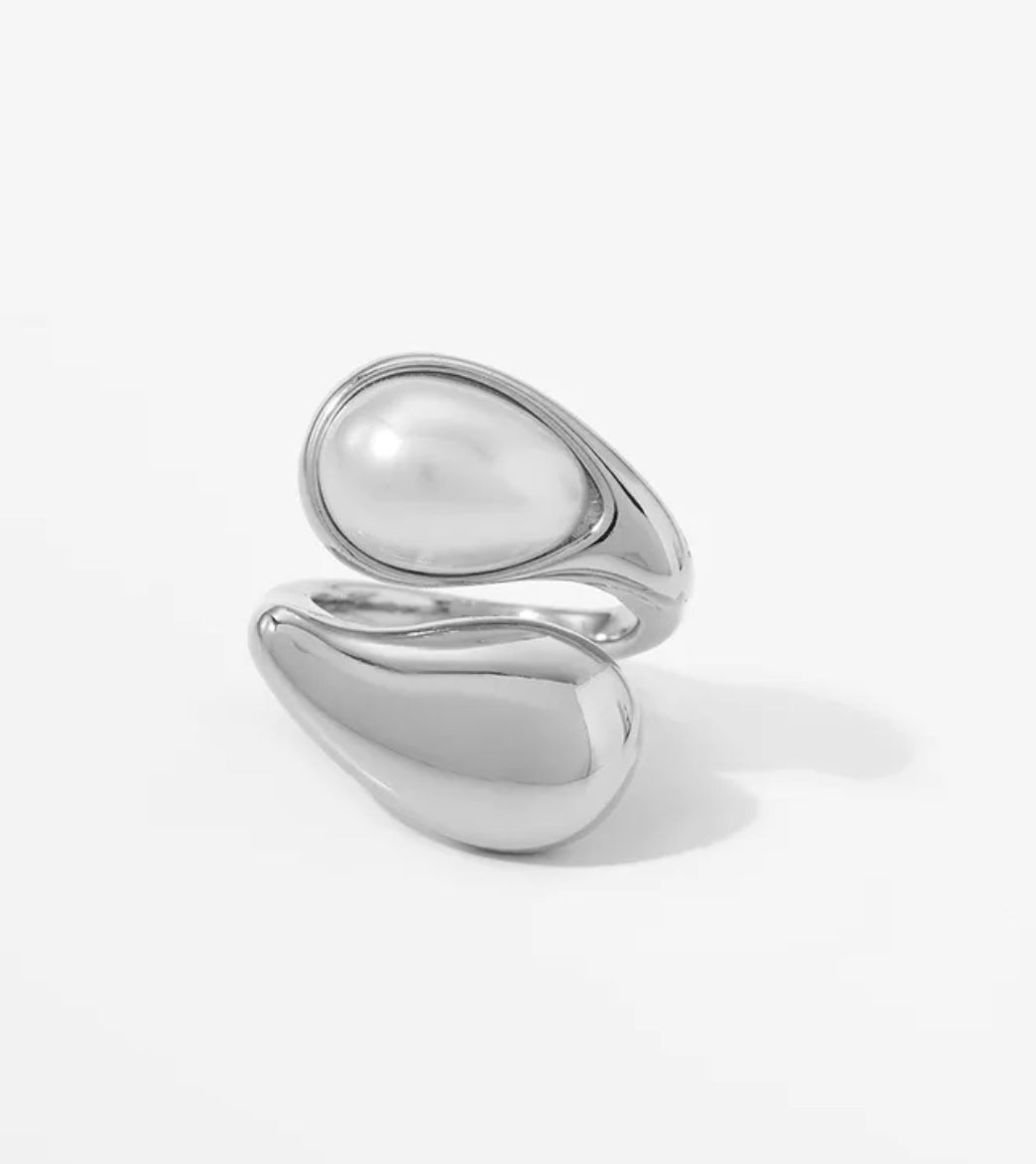 Anillo chuncky aperlado plata