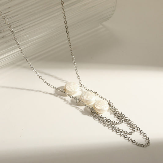 Collar corbatero capas con perlas plata