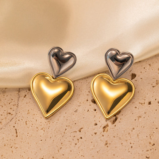 Aretes bitono doble corazón