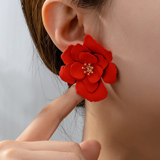 Aretes flor roja XL