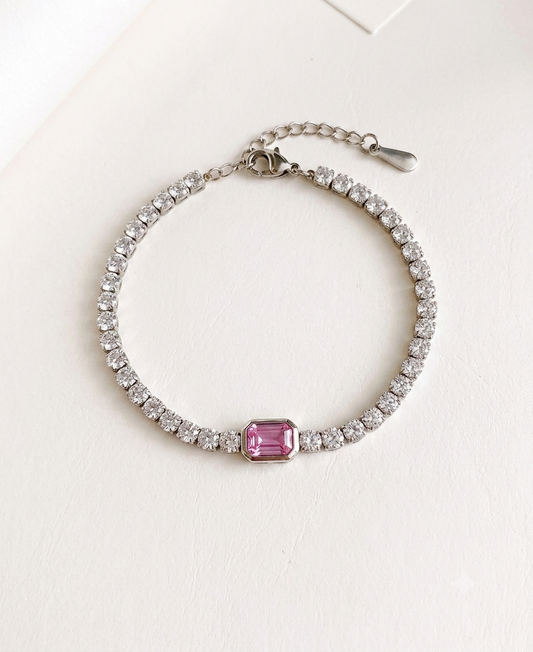 Pulsera de tenis con piedra rosa