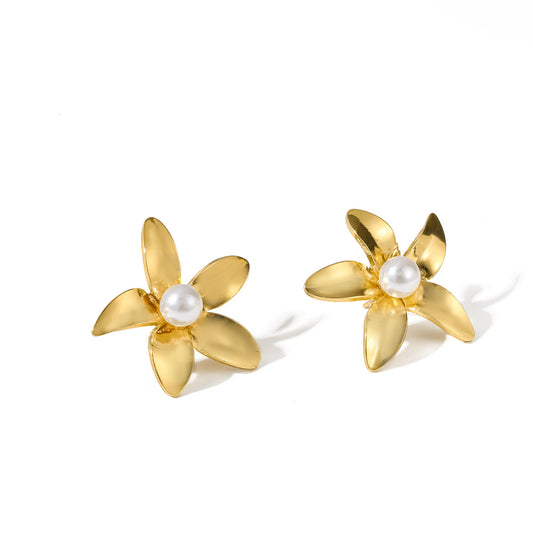 Aretes de flor larguito con perla