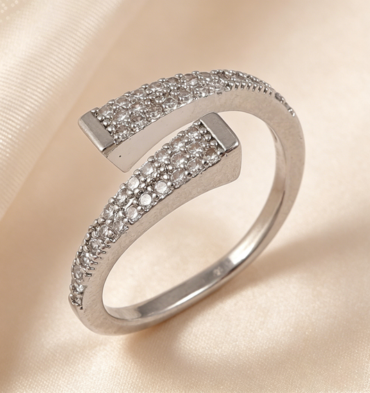 Anillo cruzado plata con circonita
