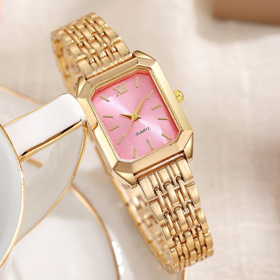 Reloj elegante rectángulo rosa