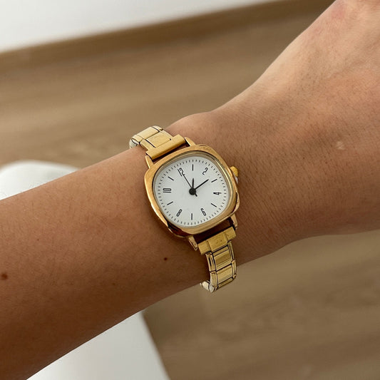 Reloj italiano dorado cuadro carátula blanco