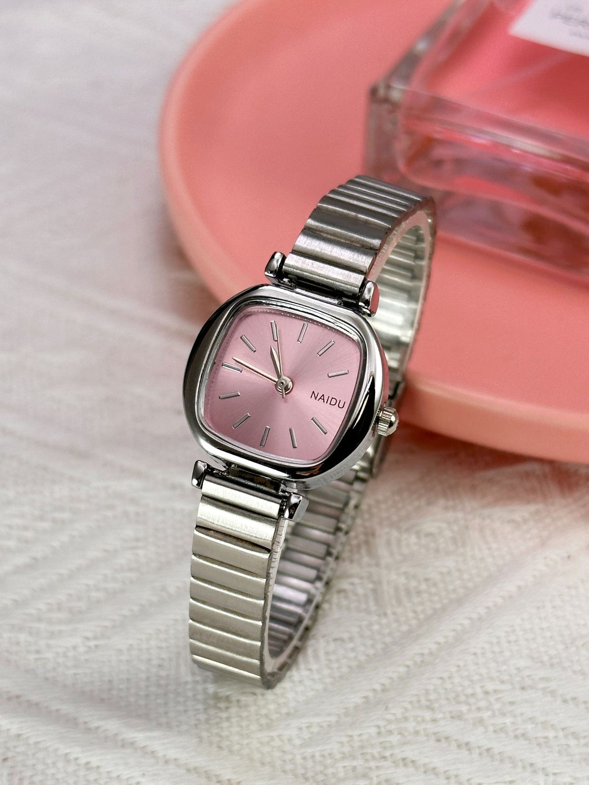 Reloj plata carátula rosa