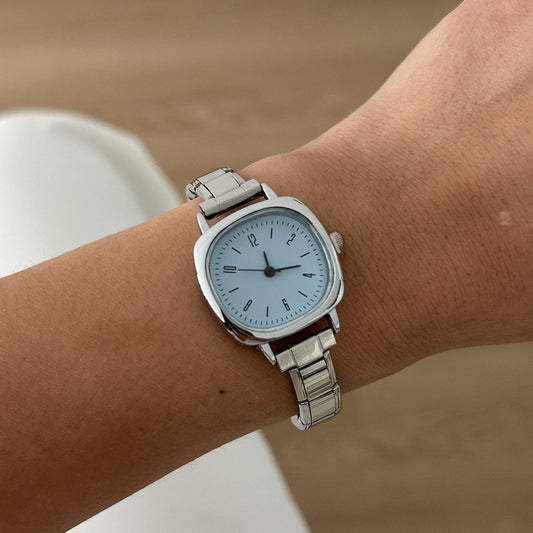 Reloj italiano cuadro carátula azul plata