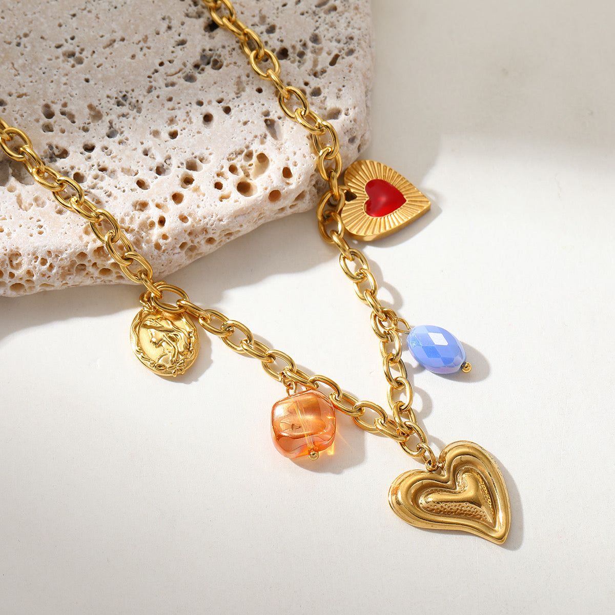 Collar Charms corazón con azulito