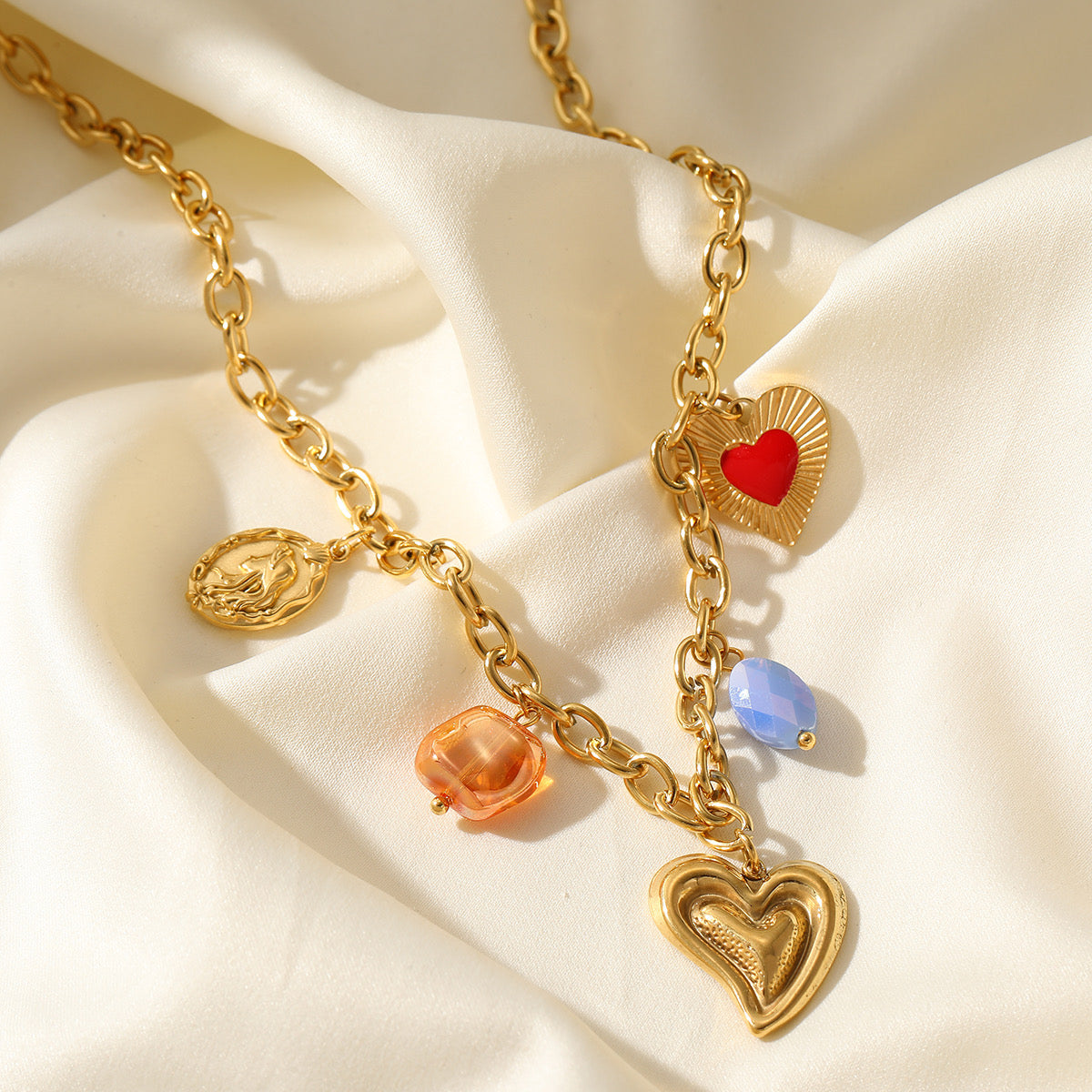 Collar Charms corazón con azulito