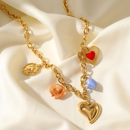 Collar Charms corazón con azulito