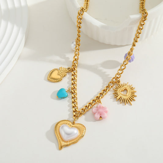 Collar corazón con perlita y lila