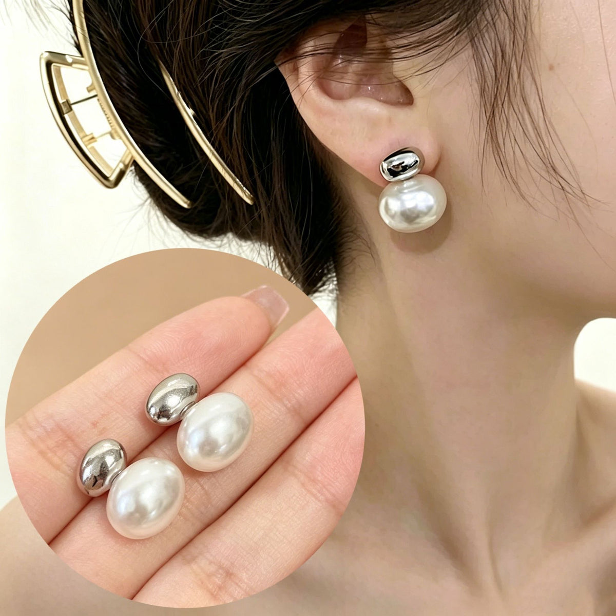 Aretes de perla con detalle en plata