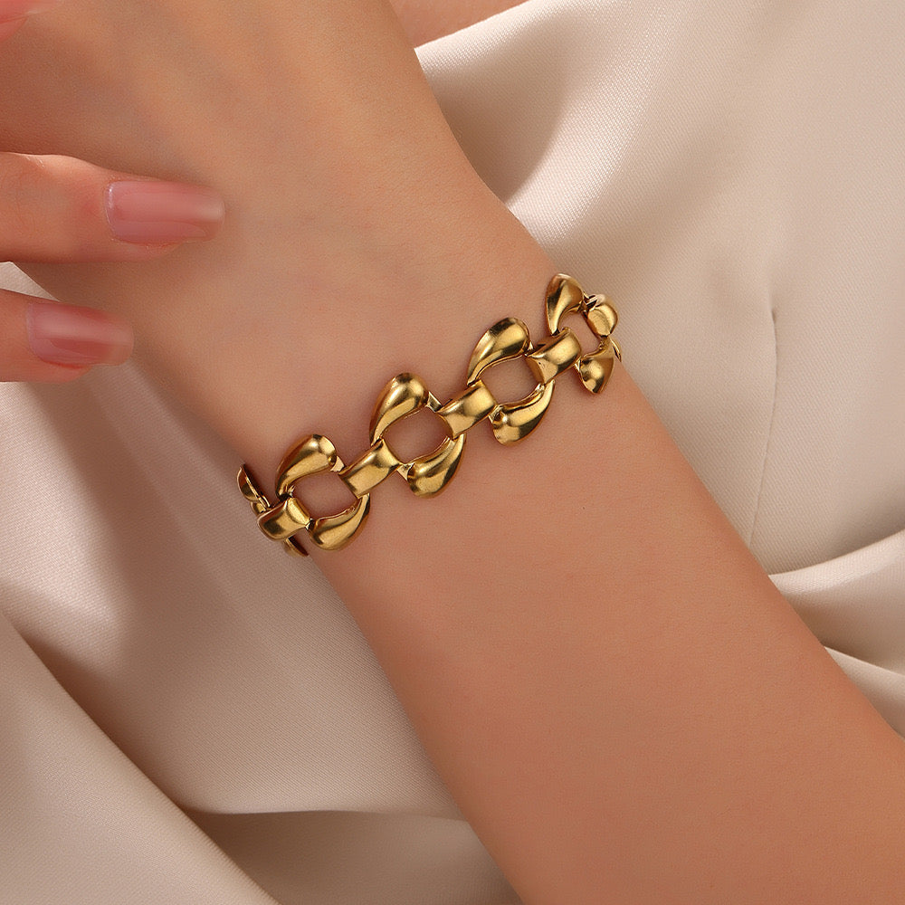 Pulsera eslabón puff dorado