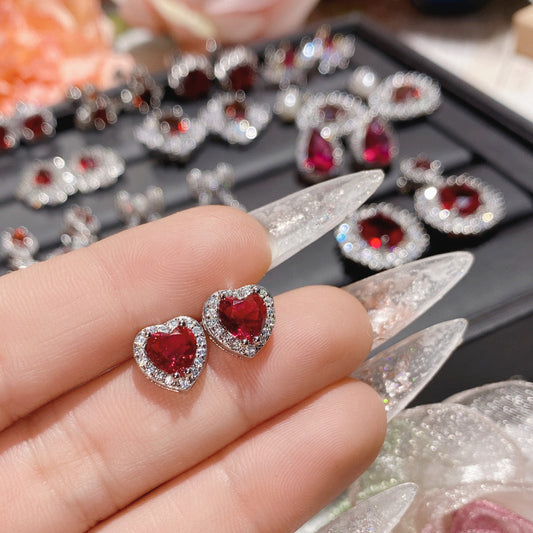 Aretes plata corazón rojo de cristales CHICO PREMIUM
