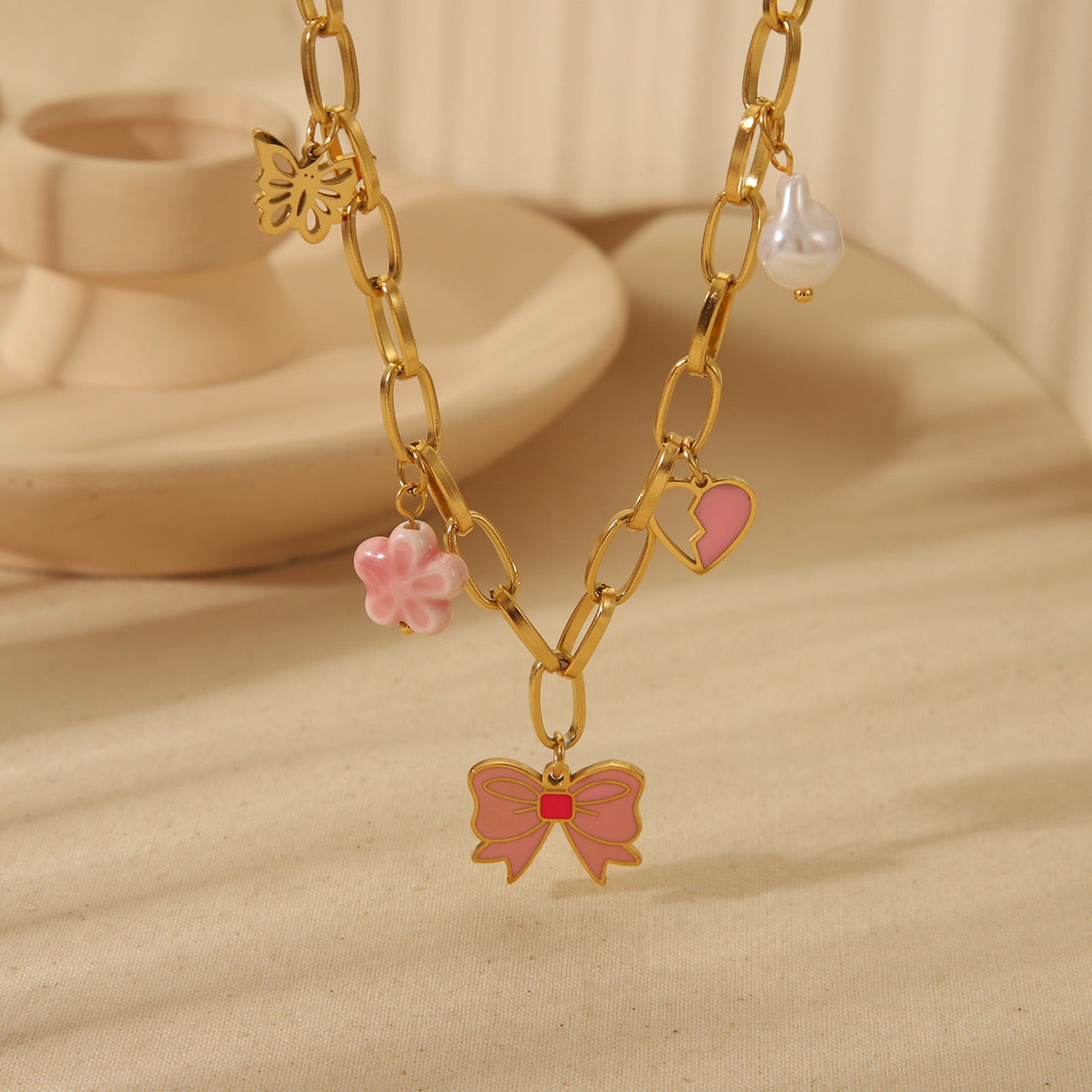 Collar moñito rosa