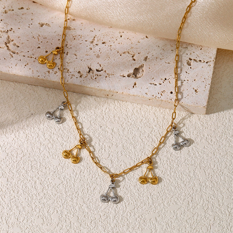 Collar charms cerezas acero