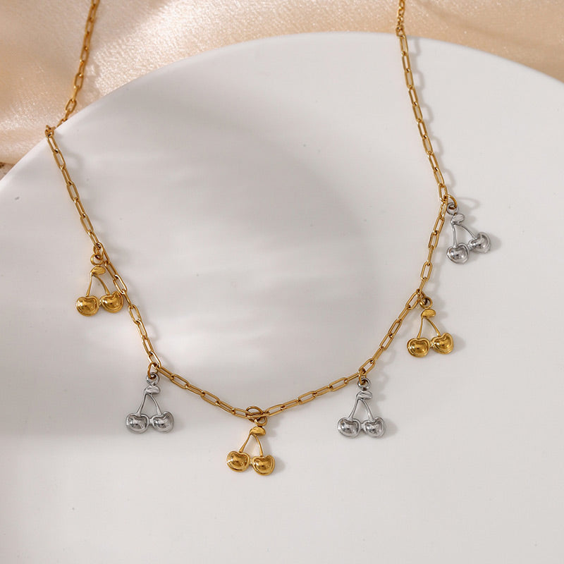 Collar charms cerezas acero