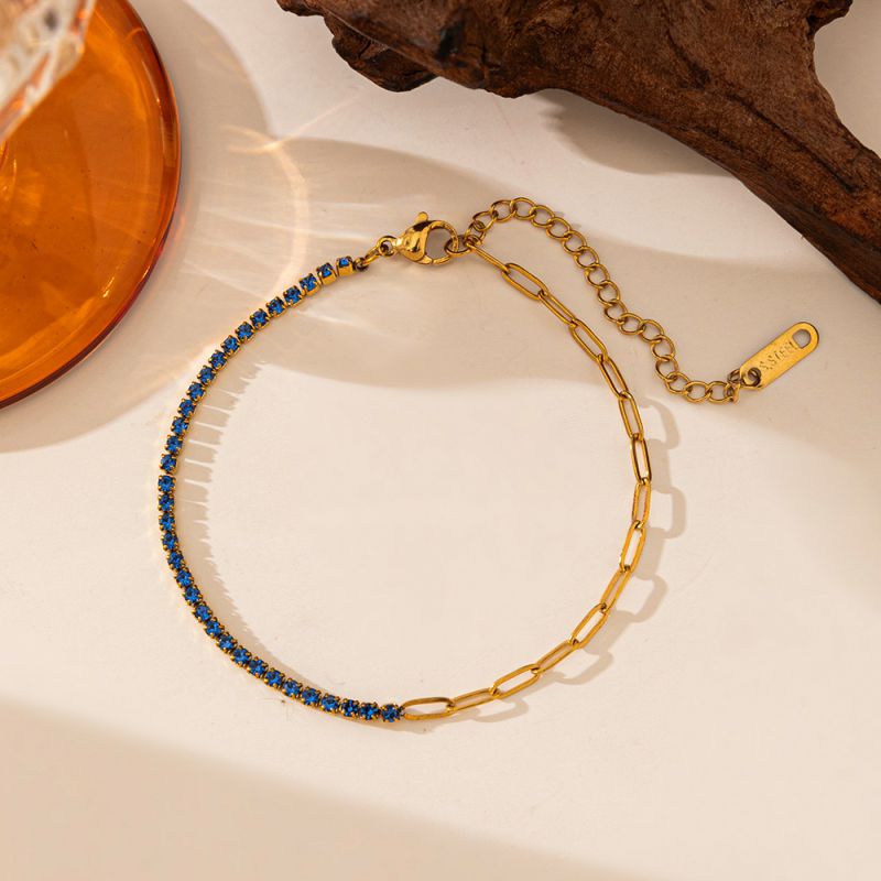 Pulsera eslabón con brillos azul