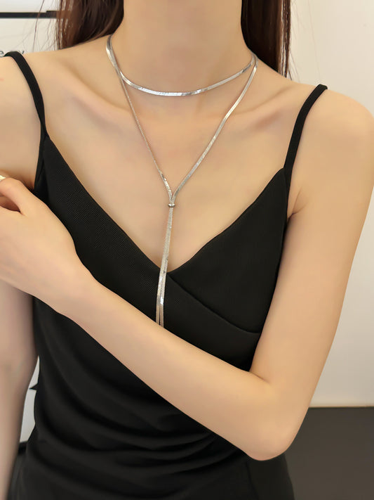 Collar corbatero planchado súper largo plata