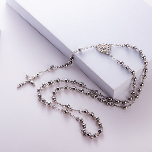 Collar religioso/rosario plata
