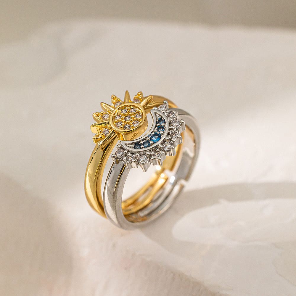 Anillo sol y luna bitono doble