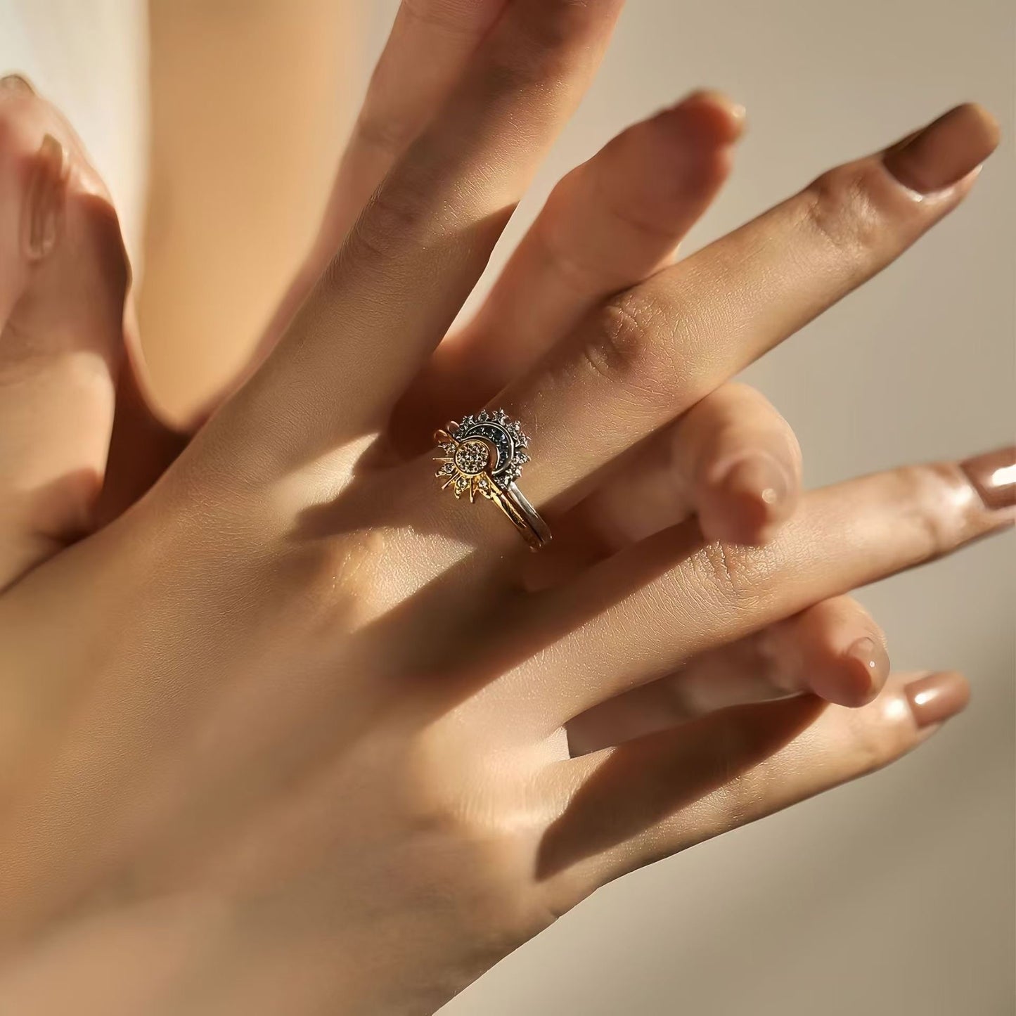 Anillo sol y luna bitono doble